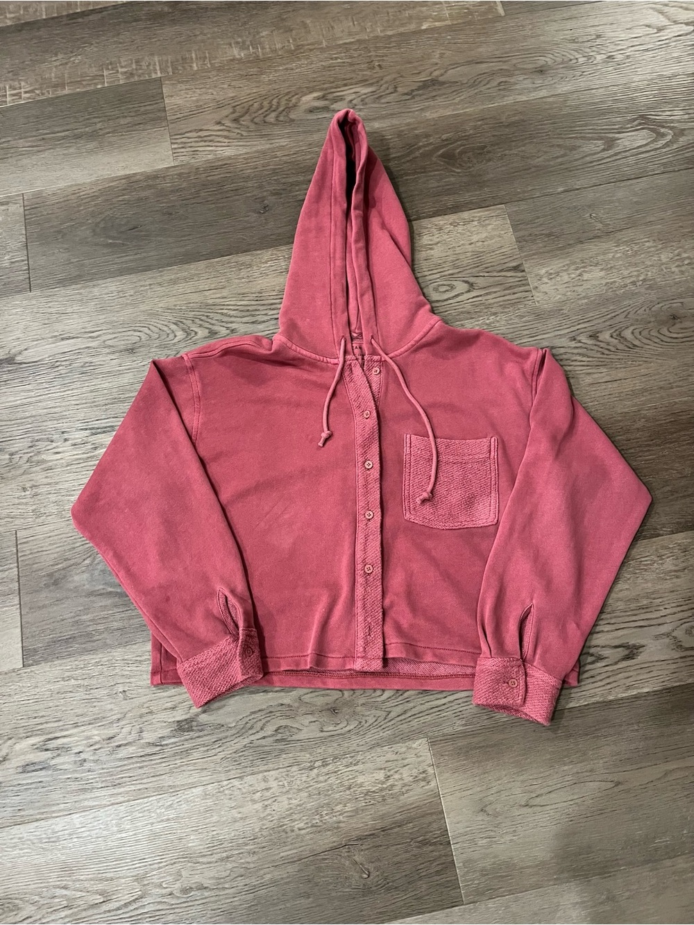 American Eagle Cozy Button-Up Hooded Crop Sweatshirt - Picture 5 of 8